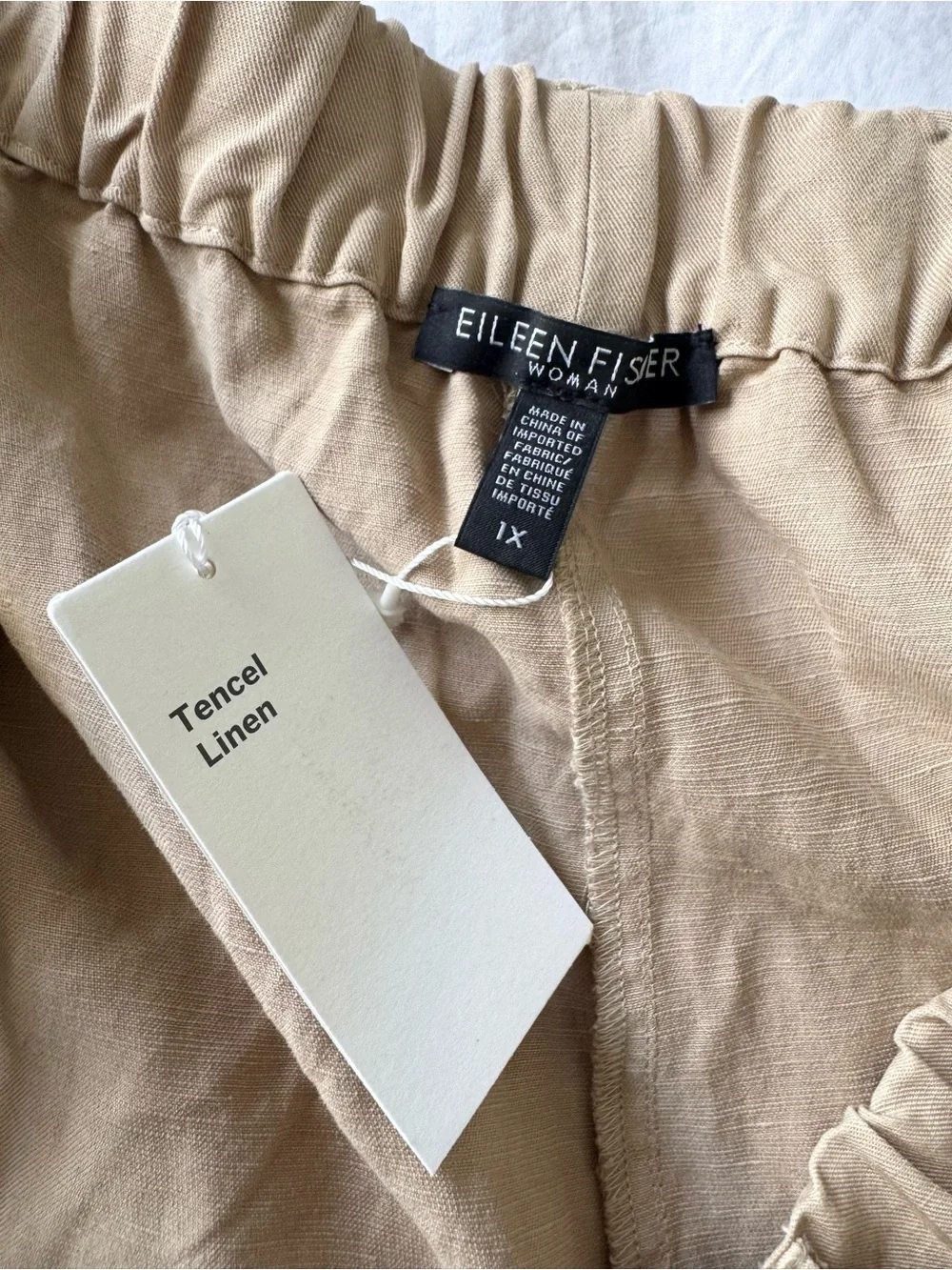 EILEEN FISHER WOMAN KHAKI LINEN BLEND NEUTRAL LANTERN ANKLE PANT SZ 1X NWT - Picture 4 of 5